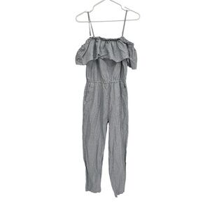 H&M Blue White Striped Spaghetti Strap Cold Shoulder Jumpsuit Size 6 Women’s